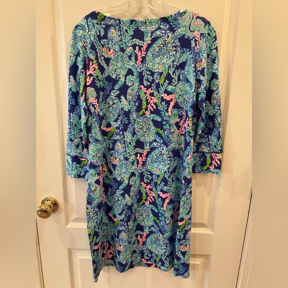 EUC—LILLY PULITZER Dress, M, 3/4 Length Sleeves, Navy, Pink, Aqua Multi—GORGEOUS